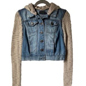 𝅺CI Sono Cropped Woven Hooded Denim Jacket